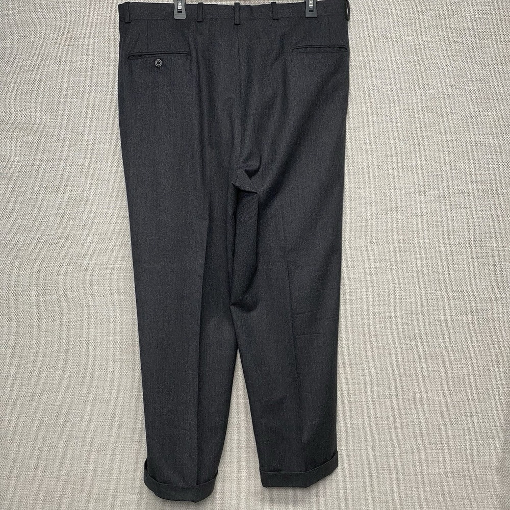Aquascutum Dress Pant (39x30 Cuffed) Flannel Wool Pleated Dark Gray Quiet Luxury - Picture 3 of 12